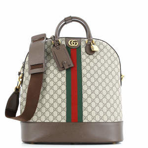 Gucci Small Savoy Web Bowling Tote GG Coated Canvas and Leather